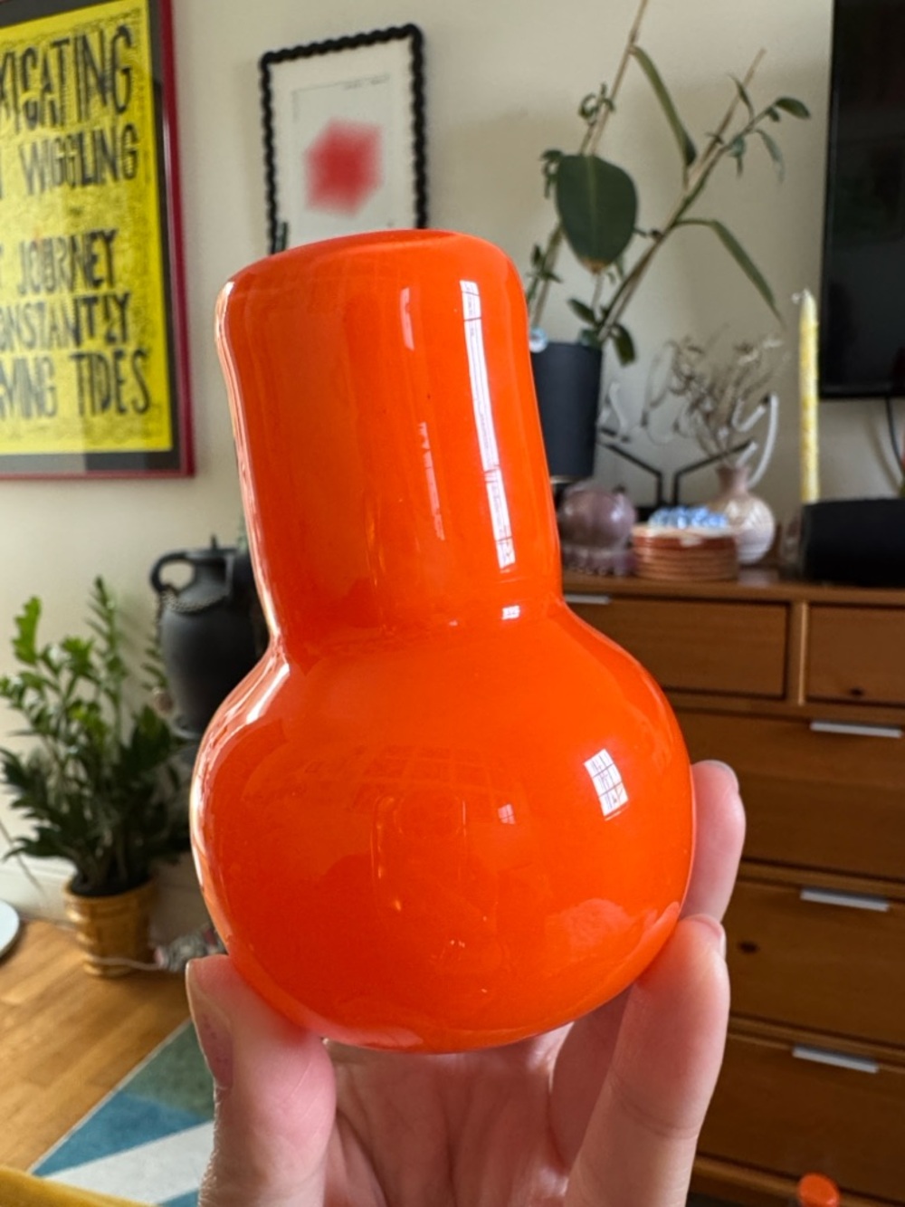 Pattern Play Glass | Hand Blown Bright Orange Glass Bud Vase – Home Accents